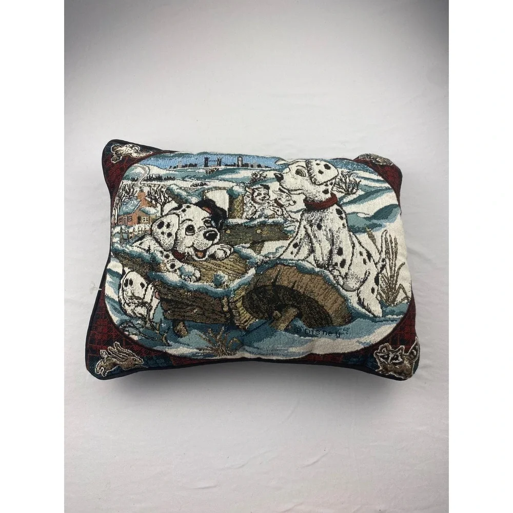 Vintage Disney 101 Dalmatians Woven Tapestry‎ Throw Pillow Winter Scene